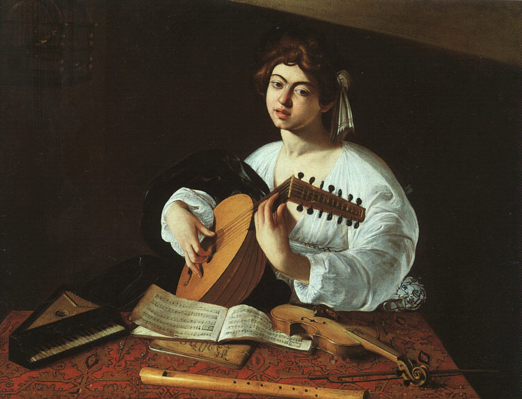 カラヴァッジオ　「リュートを弾く若者」　1600　　Oil on canvas, 100 x 126,5 cm　　ニューヨーク、メトロポリタン美術館